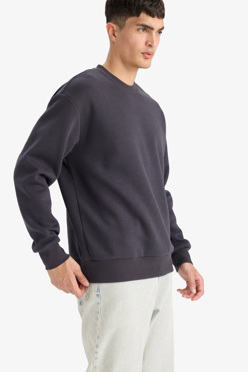 DeFacto Grey Man Relax Fit Basic Soft Inside Thick Sweatshirt Casual - Image 4